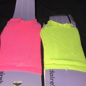 2 pairs of stretchy fish net gloves in neon colors